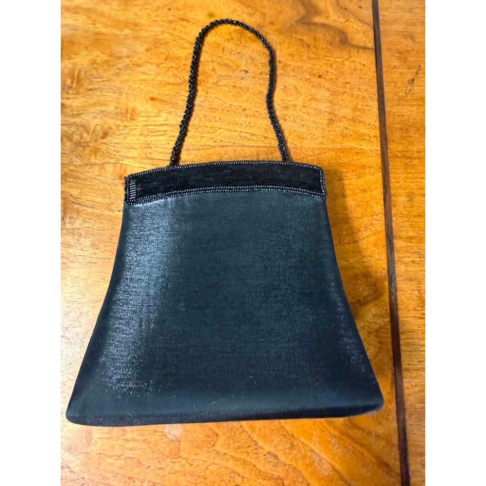 Vtg Lord & Taylor Womens Small Black Satin Evening Bag Beaded Cocktail Purse